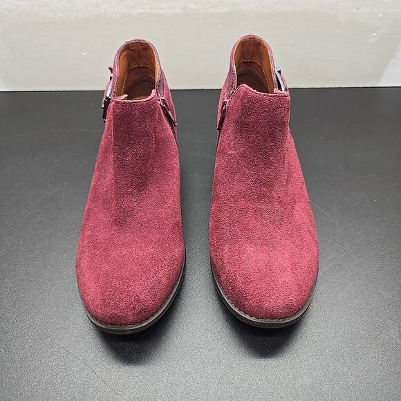 Vionic Wine Red Suede Ankle Boots with Buckles Ama Booties Sz 7.5 - Picture 1 of 11